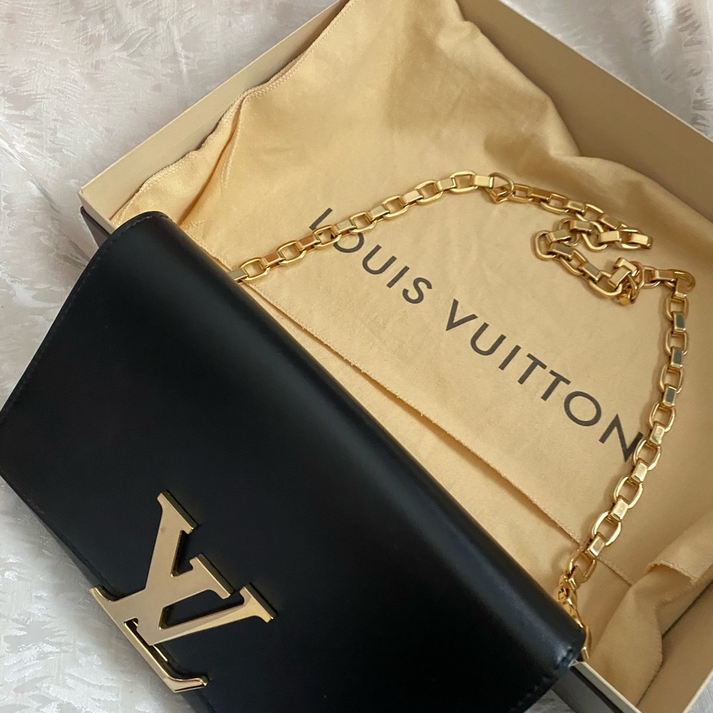 Louis Vuitton black leather chain Louise clutch